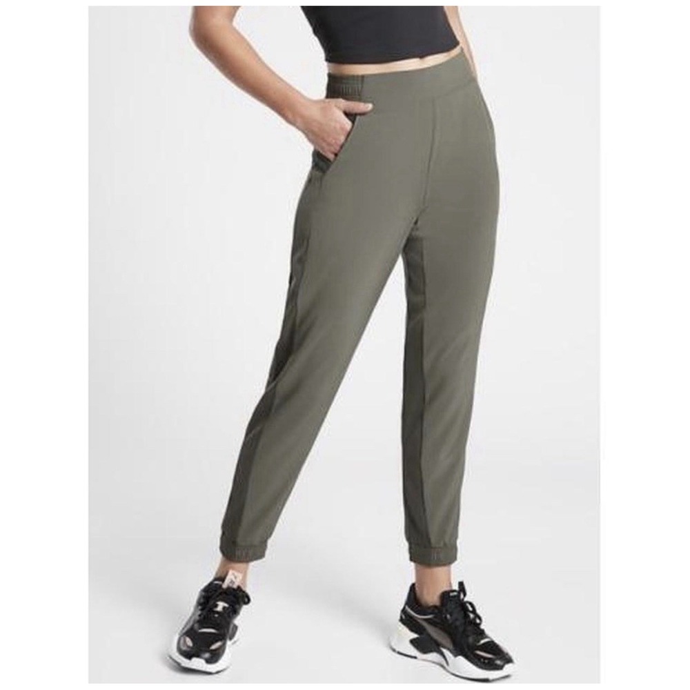 Athleta Textured Brooklyn Jogger Olive Green Pants Size 4 Athleisure Hiking